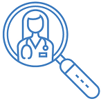Magnifying glass over doctor icon