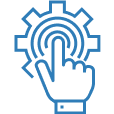 Hand pressing a gear icon