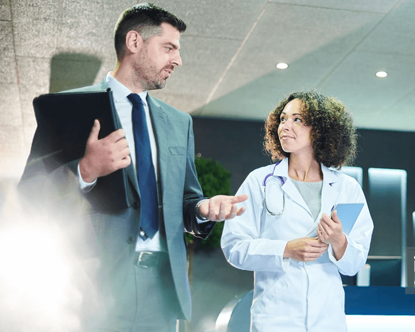 Business meeting in a medical setting