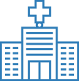 Medical cross symbol with building